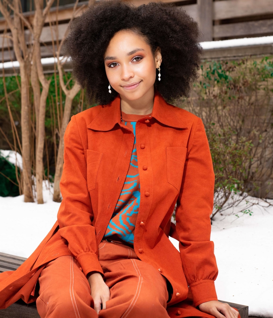 Activist Anya Dillard in an orange outfit